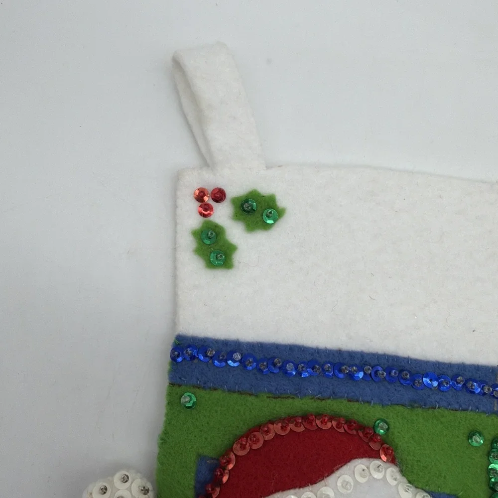 Completed vintage Bucilla  Engineer Santa Felt Christmas Stocking  33096